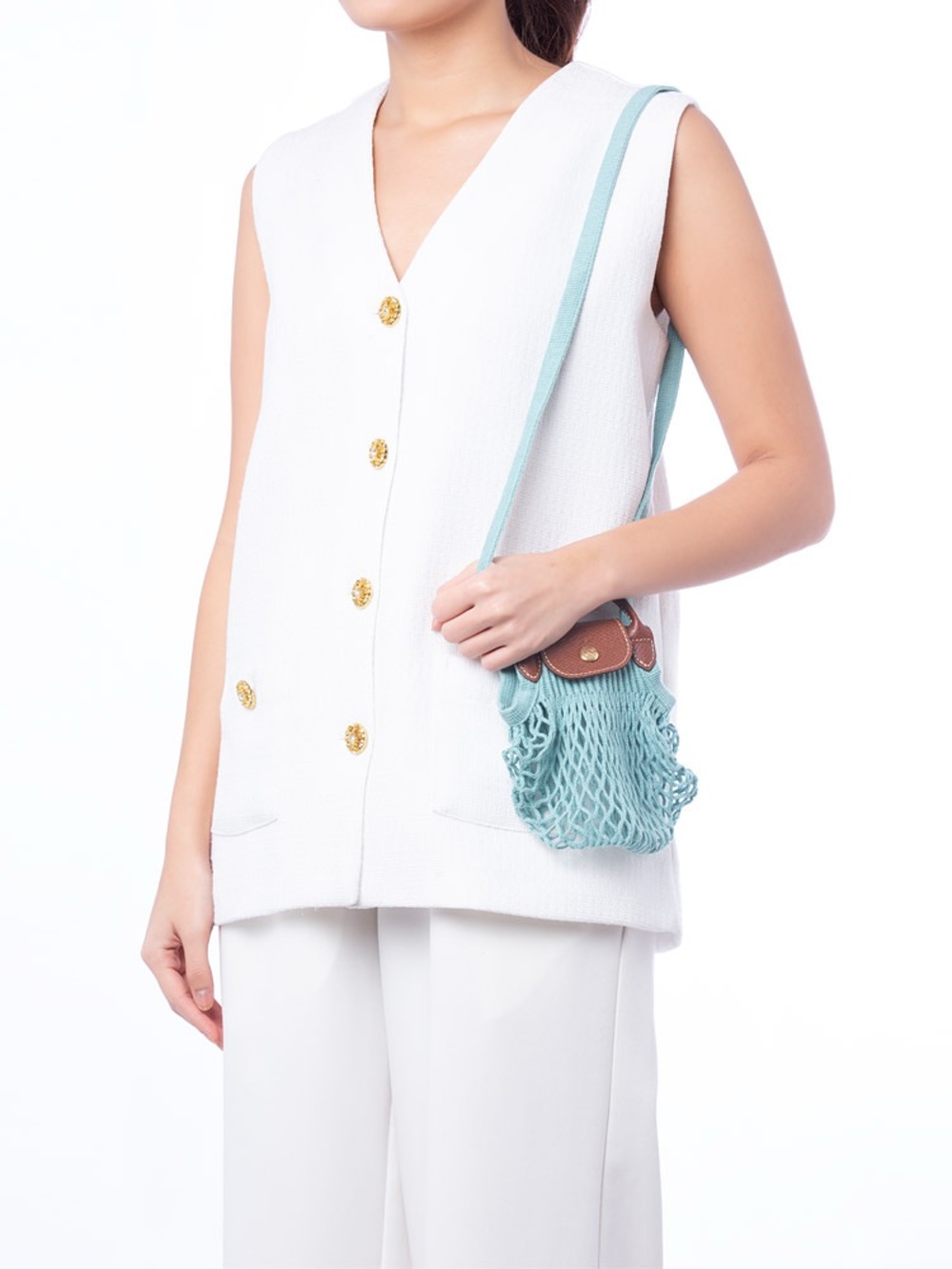 Longchamp Le Pliage Filet XS Mesh Crossbody Bag Lagoon NWOT - Picture 4 of 8